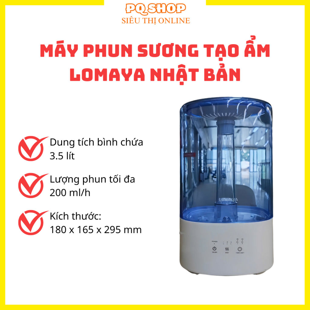 Máy phun sương tạo ẩm LOMAYA có đèn ngủ đổi màu, ngăn chứa tinh dầu