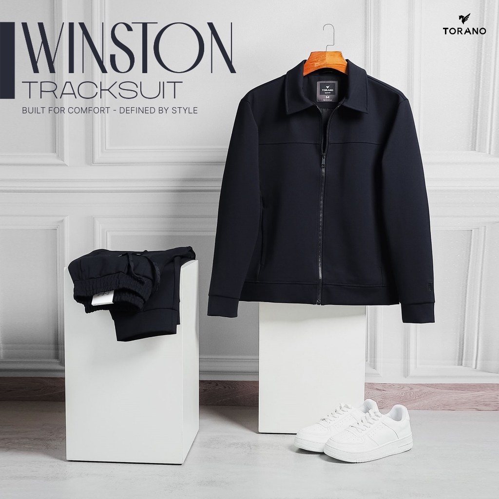 Quần Áo khoác nỉ WINSTON TRACKSUIT TORANO bộ trơn cổ bẻ thêu logo ở tay áo thanh lịch và trẻ trung G