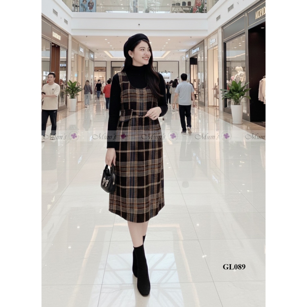 Yếm bầu thiết kế Mum’s Shop GL089 Yếm dạ kẻ nâu cổ tròn