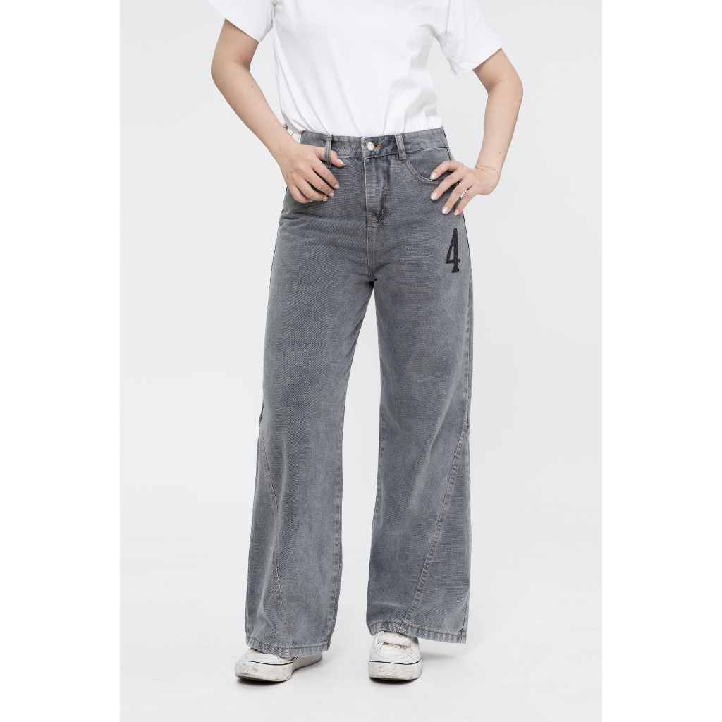 Quần Jeans Wash In Lụa "FOUR LUCKY" Unisex 4Lucky 6243, Quần Chất Denim Ống Suông Thẳng Phong Cách S