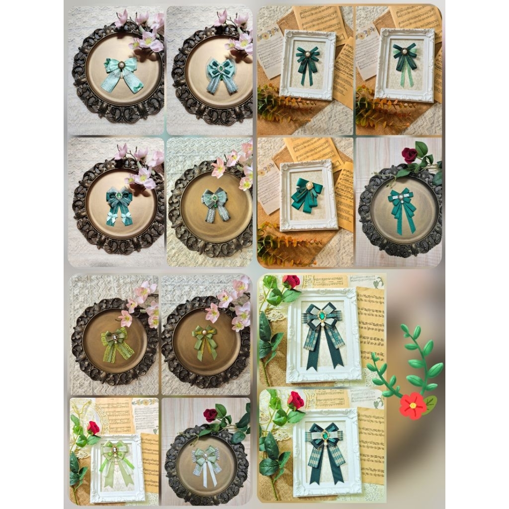 Nơ cài áo tag cài áo vintage lolita màu xanh lá