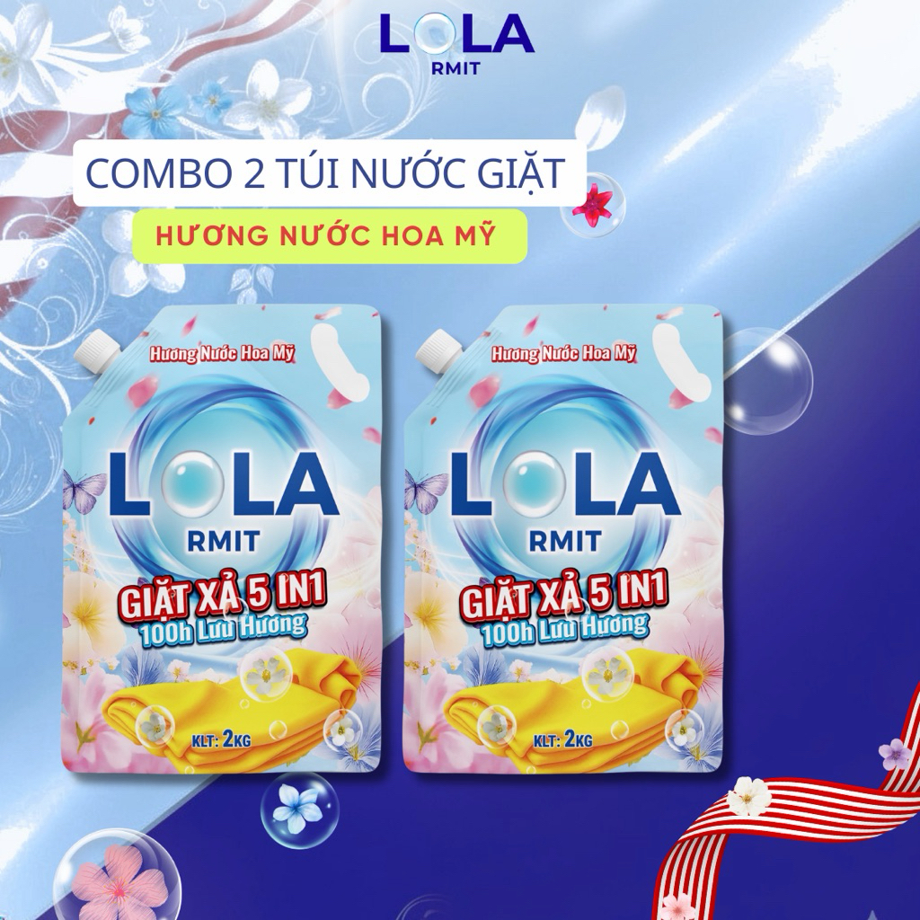COMBO 2 Túi Nước giặt LOLA RMIT hương nước hoa Mỹ giặt xả 5in1 lưu hương 100h