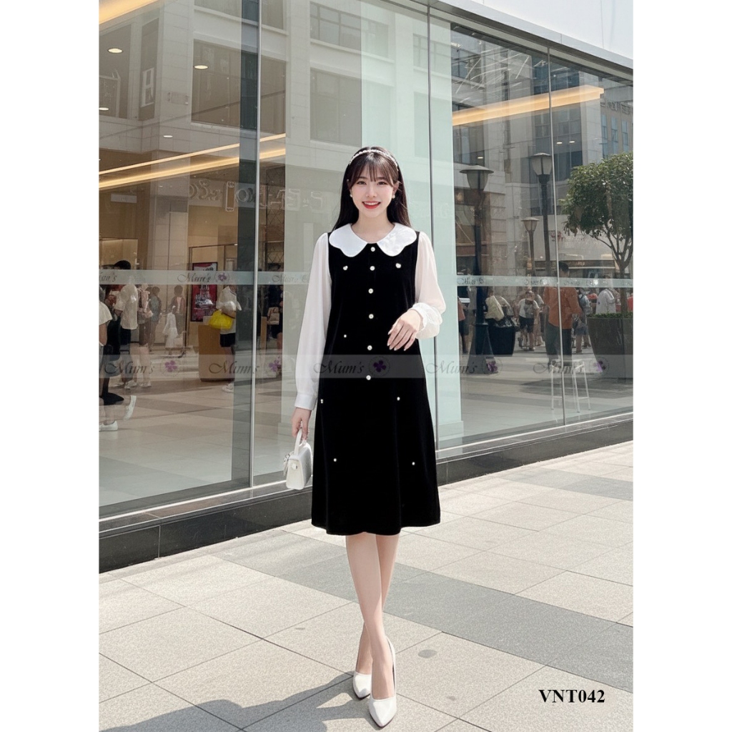 Đầm suông đầm bầu thiết kế Mum's shop VNT042 Nhung sang chảnh mặc Noel, tết cực xinh