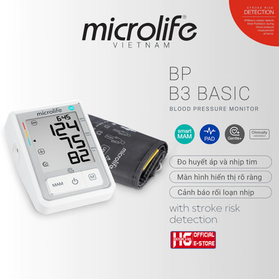 Máy Đo Huyết Áp Bắp Tay Microlife B3 Basic | Cảnh Báo Rối Loạn Nhịp Tim, Chế Độ Đo 2 Lần Liên Tiếp
