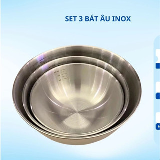 [Top Value] Set 3 bát âu trộn bột thau trộn salad inox 304 có vạch chia dung tích.