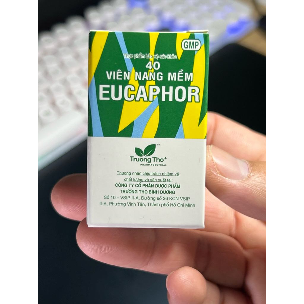 Eucaphor Hộp 40 viên nang mềm - Hỗ trợ thanh họng, hạn chế ho nhiều.