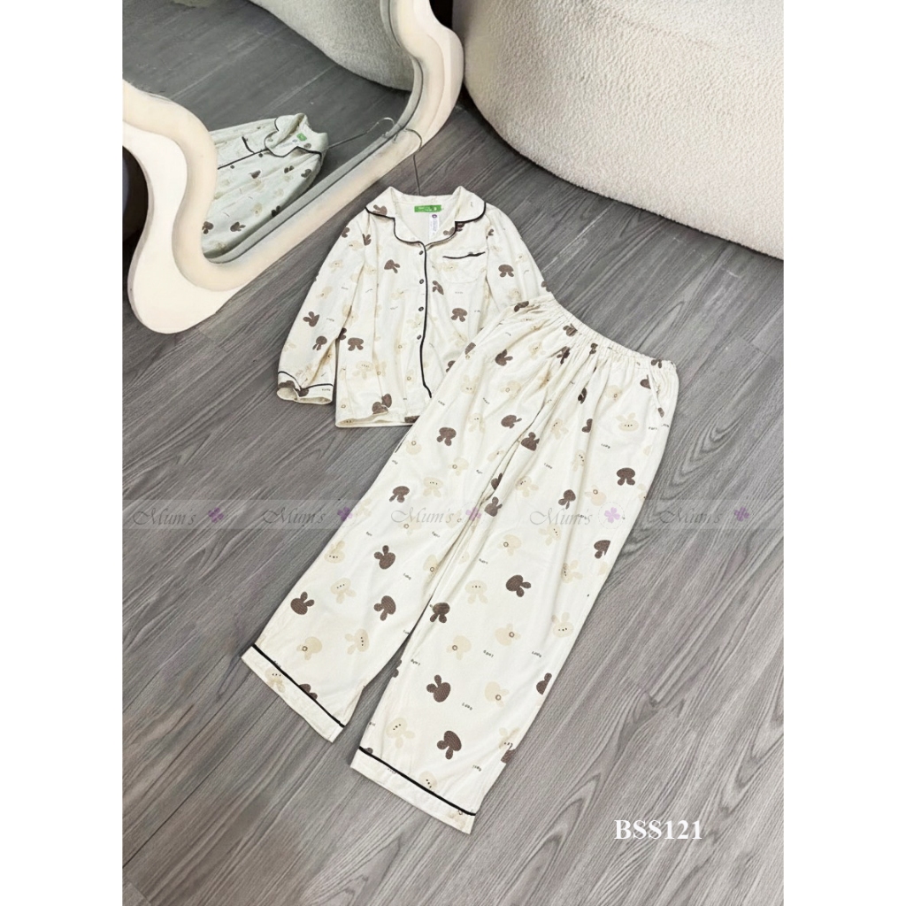 Đồ bộ bầu và sau sinh thu đông Mum's shop BSS114 Bộ pizama nhung thỏ cute dày ấm 3 màu xinh