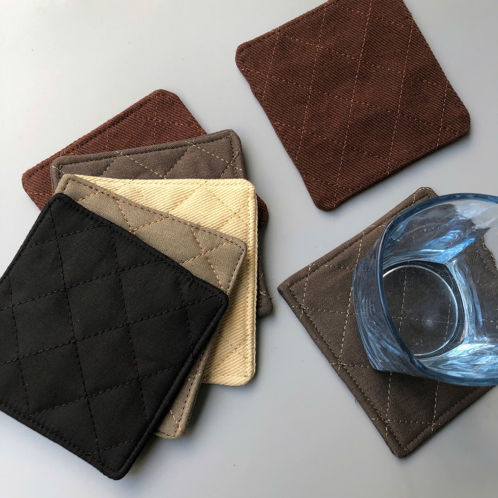 Set 10 Đế lót ly vải nỉ - Kaki chống trượt thấm nước, miếng lót cốc bằng vải thấm nước cho quán cafe