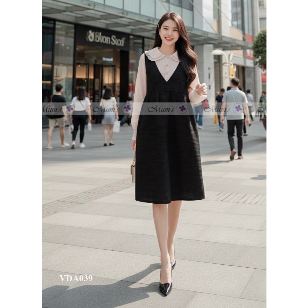 Váy bầu thiết kế Mum’s Shop VDA039  Váy dạ đen phối tay voan