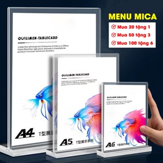 Bảng mica trong suốt đế trong, Bảng menu mica A4, A5, A6, Bảng quét mã QR thanh toán cho cửa hàng, siêu thị