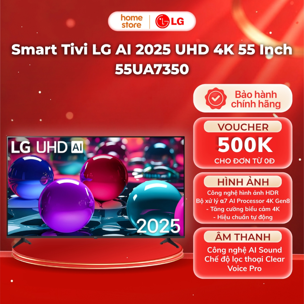 Smart TV LG AI 2025 UHD 4K 55 Inch 55UA7350 | Tivi LG AI 55 Inch | Bảo Hành 12 Tháng | Chính Hãng LG