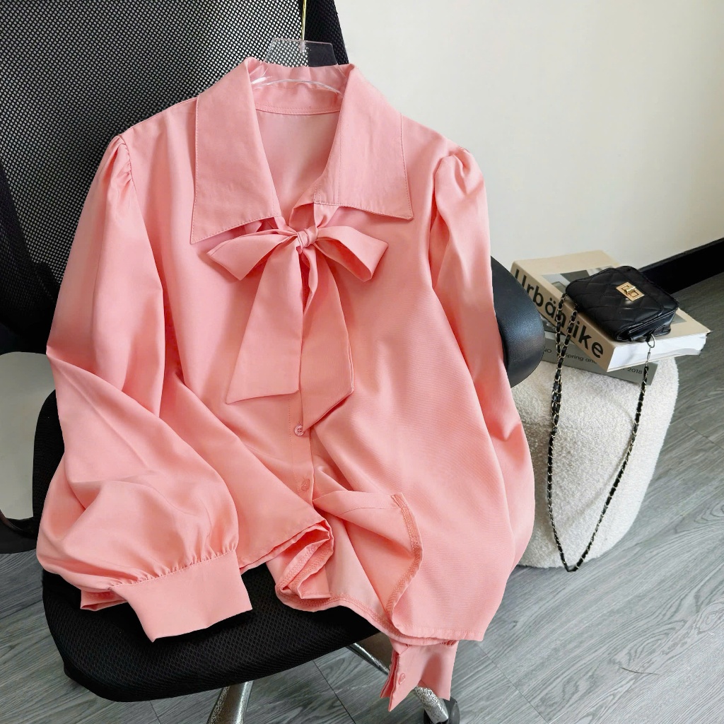 Áo Sơ Mi Bigsize Nữ Tay Dài Somi Công Sở Phối Dây Buộc Nơ Vải Lụa Chéo Mềm Mát SM16 | BigBuy360 - bigbuy360.vn