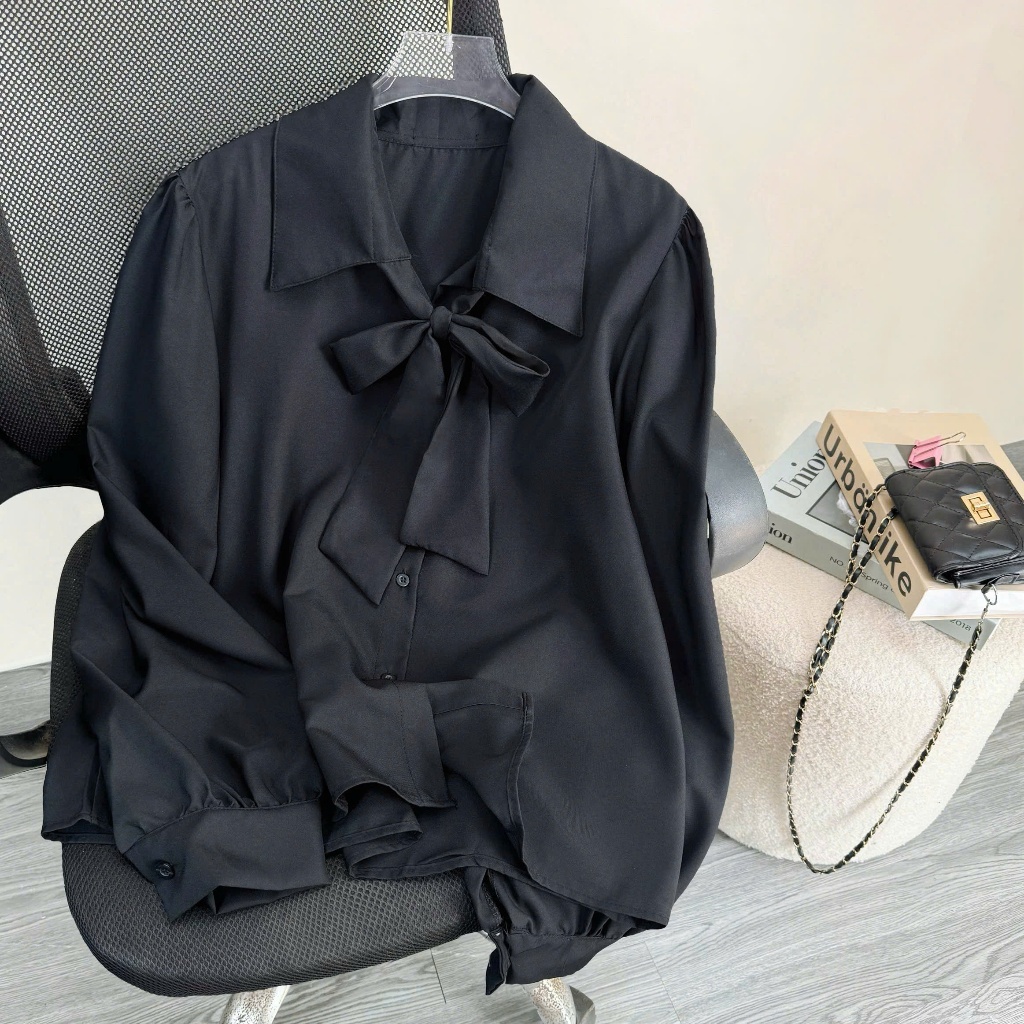 Áo Sơ Mi Bigsize Nữ Tay Dài Somi Công Sở Phối Dây Buộc Nơ Vải Lụa Chéo Mềm Mát SM16 | BigBuy360 - bigbuy360.vn