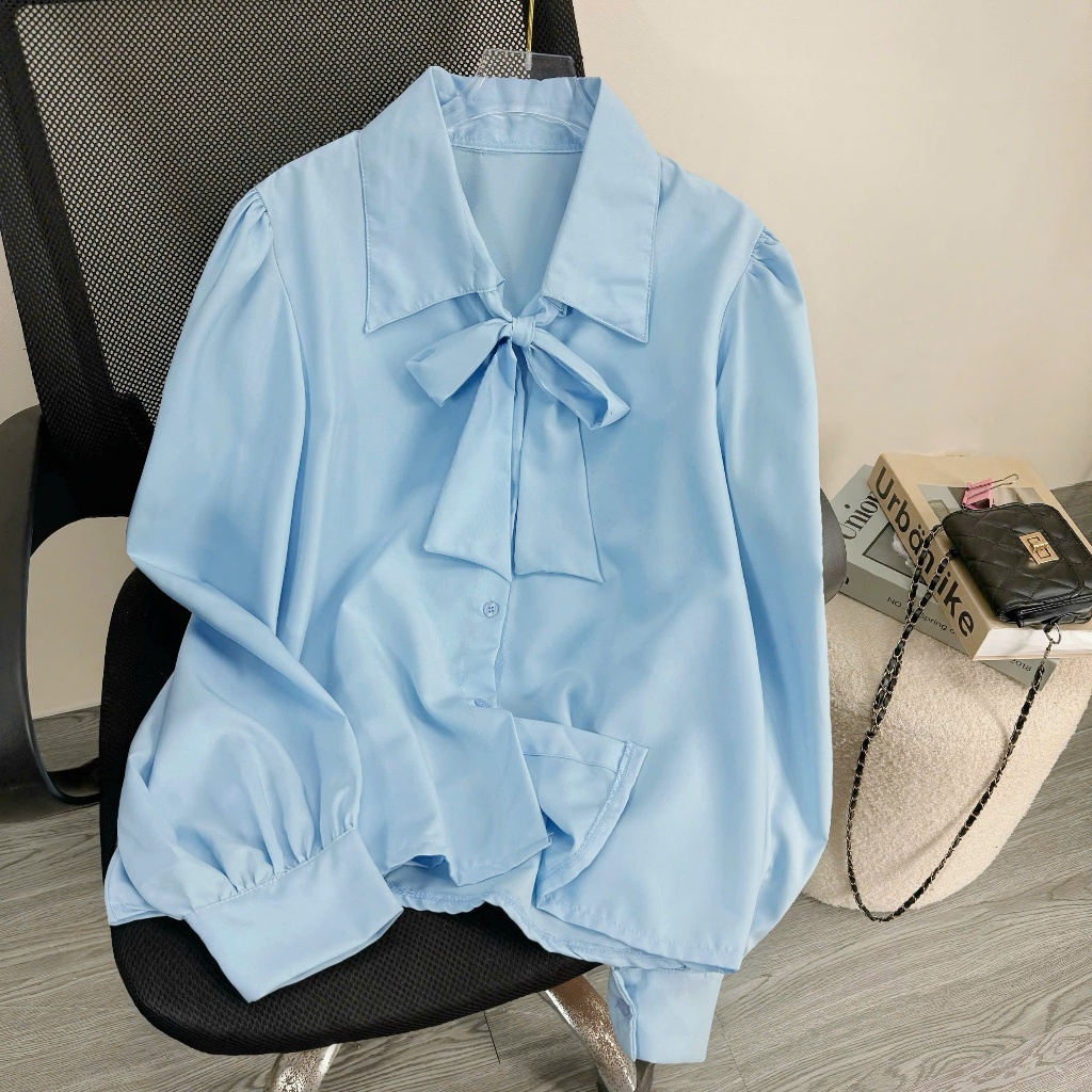 Áo Sơ Mi Bigsize Nữ Tay Dài Somi Công Sở Phối Dây Buộc Nơ Vải Lụa Chéo Mềm Mát SM16 | BigBuy360 - bigbuy360.vn