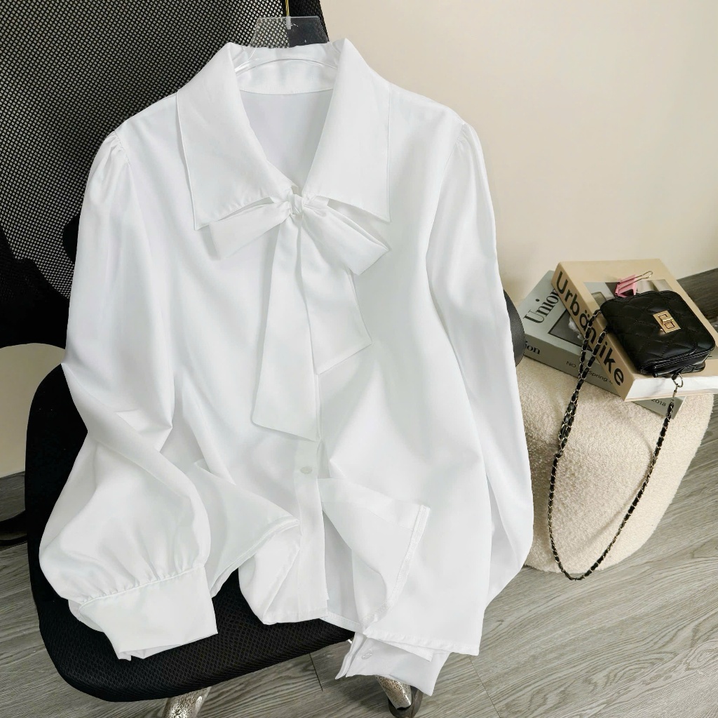 Áo Sơ Mi Bigsize Nữ Tay Dài Somi Công Sở Phối Dây Buộc Nơ Vải Lụa Chéo Mềm Mát SM16 | BigBuy360 - bigbuy360.vn