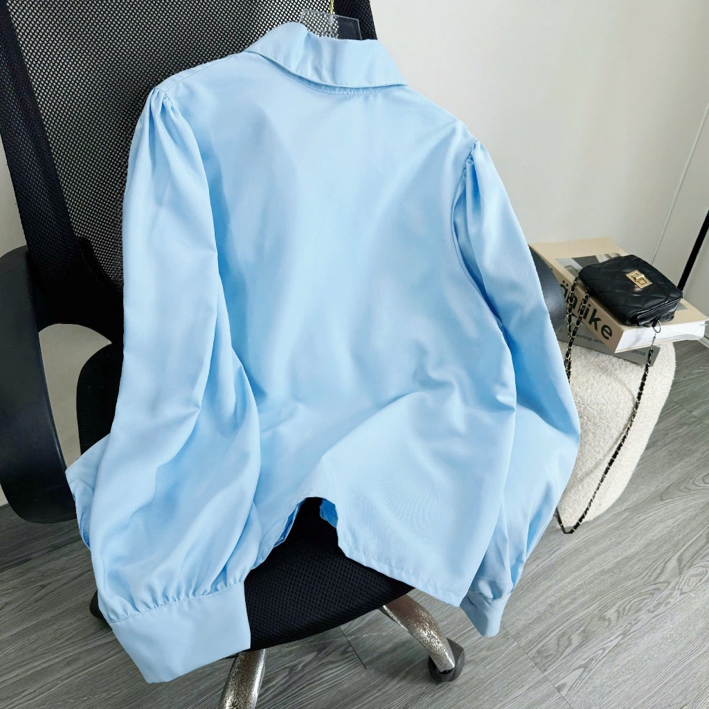 Áo Sơ Mi Bigsize Nữ Tay Dài Somi Công Sở Phối Dây Buộc Nơ Vải Lụa Chéo Mềm Mát SM16 | BigBuy360 - bigbuy360.vn