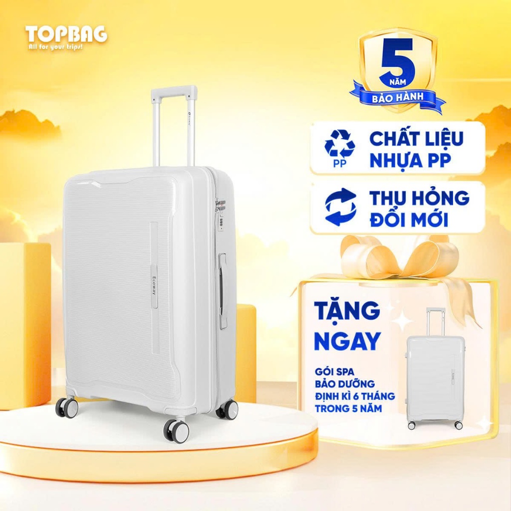 Vali Kéo ECOWAY Thời Trang Du Lịch Size 20/24/28, Nhựa PP Chống Va Đập, Bảo Hành 5 Năm - E639