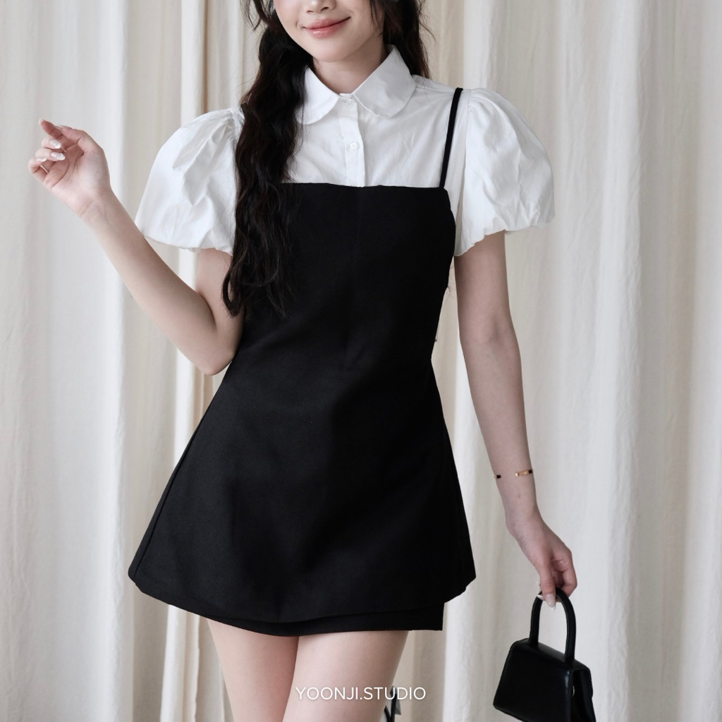 YOONJI - Áo sơ mi tay bồng dáng croptop