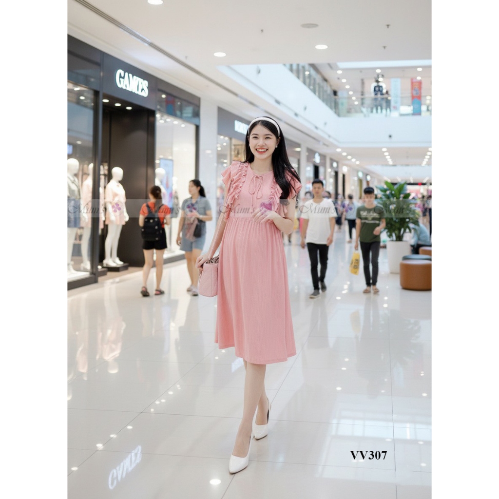 Váy suông váy bầu thiết kế Mum's shop VV307 mẹ bầu diện đi chơi đi làm đều xinh