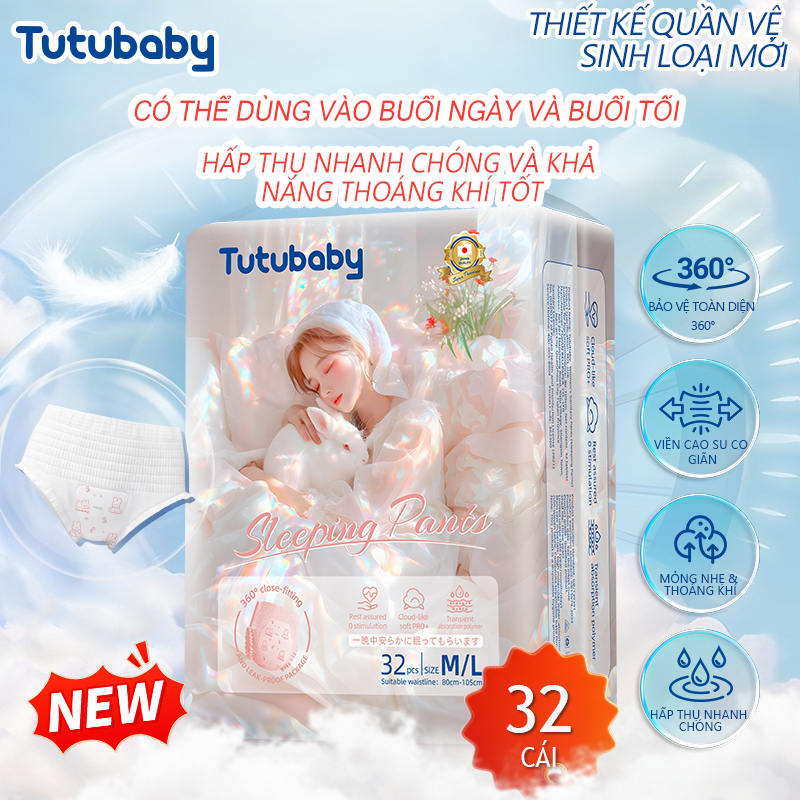【Học sinh dùng được】 Băng Vệ Sinh Dạng Tutubaby Mềm mại và thoải mái 32 Miếng Size 30-90kg chống tràn 360°