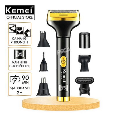 Máy tẩy lông đa năng 7in1 Kemei KM-325 gồm 7 đầu thay thế chuyên dụng cạo lông toàn thân, tỉa lông mũi - Chính hãng