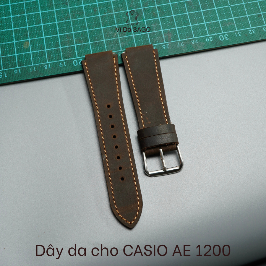 Dây đeo da bò thật cho CASIO AE1200 - thương hiệu Ví Da SAGO
