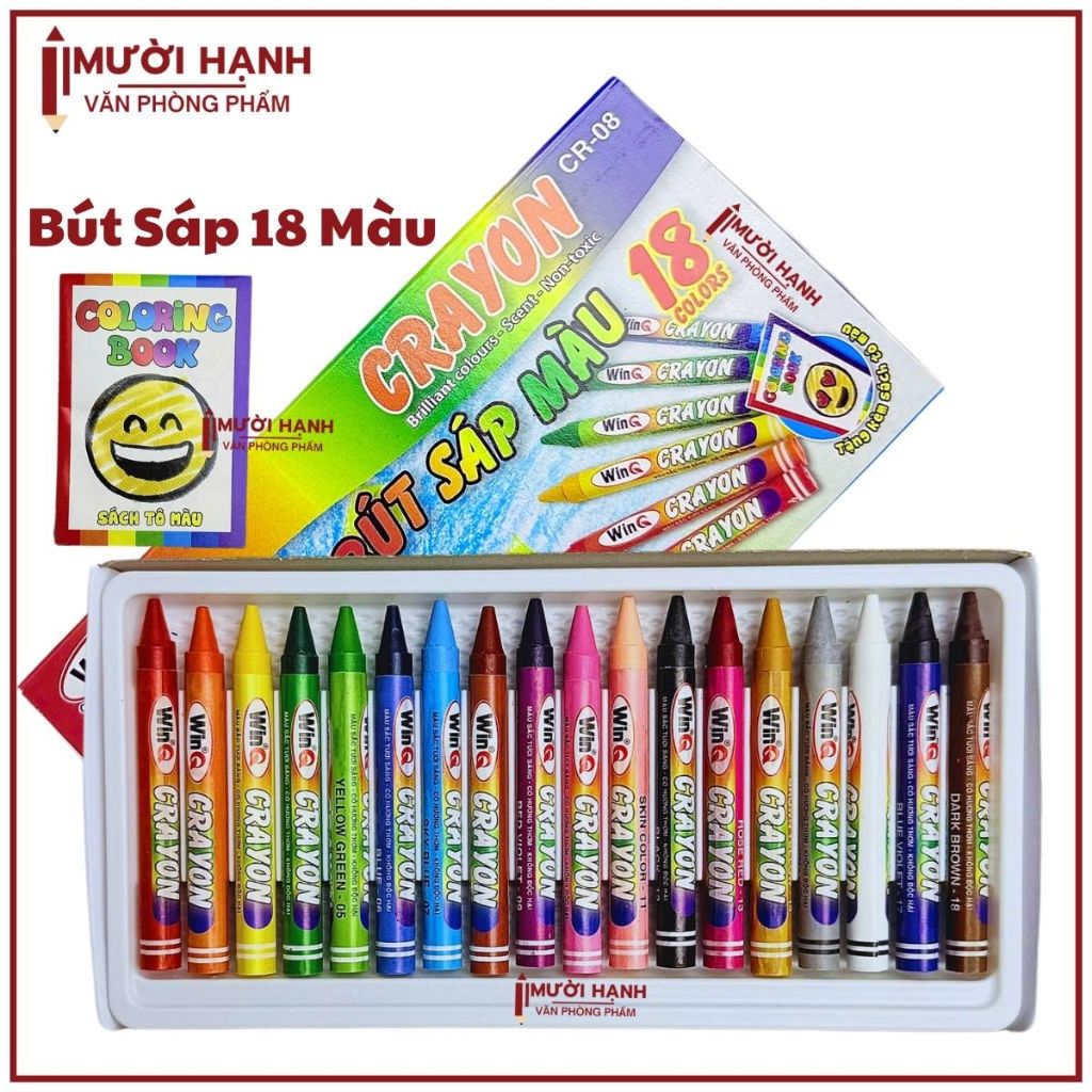 SỈ _ [CR08] LỐC 10 HỘP Bút Sáp Thơm / Bút Sáp Màu Thơm / Bút Tô Màu / Sáp Màu 18 Màu Win Q Crayon CR
