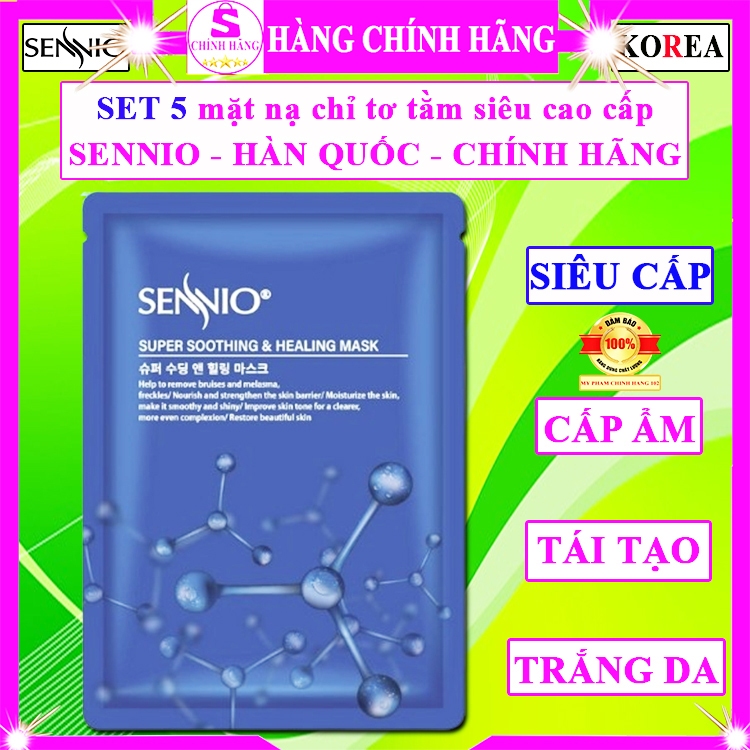 SET 5 mặt nạ chỉ tơ tằm sennio hàn quốc combo mặt nạ sennio chính hãng màu xanh biển senio mask 842