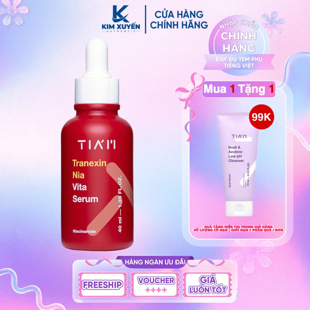 [MUA 1 TẶNG SRM TIA'M 30ML] Serum dưỡng trắng mờ thâm nám Tia'm Tranexin Nia Vita 40ML