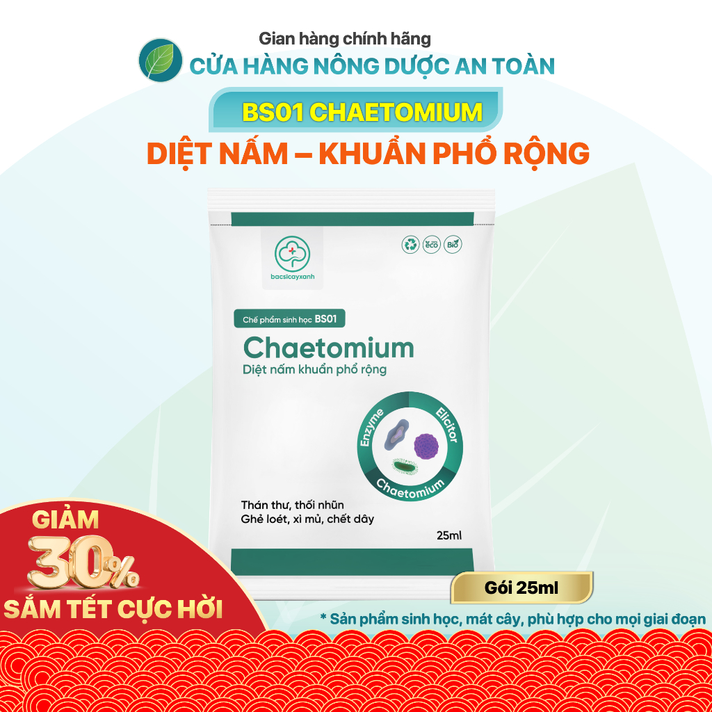 BS01 CHAETOMIUM - Đặc Hiệu Bệnh Thối Nhũn, Thối Thân, Thối Rễ, Héo Xanh, Ghẻ Sẹo - Gói 25ml | Nông D