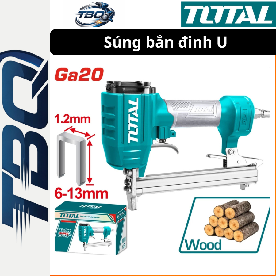 Súng bắn đinh U dùng hơi Total TAT8131-3, 1kg, đinh U 6-13mm, đầu nối Nitto