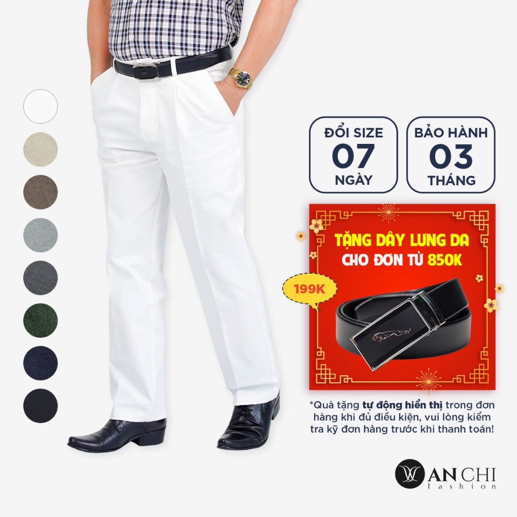 Quần kaki trắng dành cho nam trung niên chất vải cotton cao cấp ANCHI - ACKKcotton2023