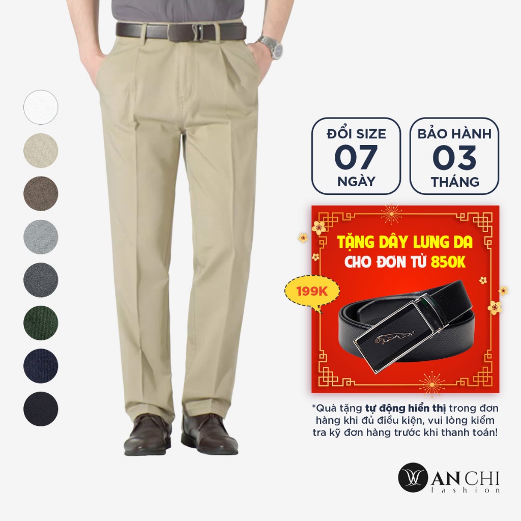 Quần kaki cotton trung niên nam cao cấp ANCHI ống suông co giãn - ACKKcotton2023