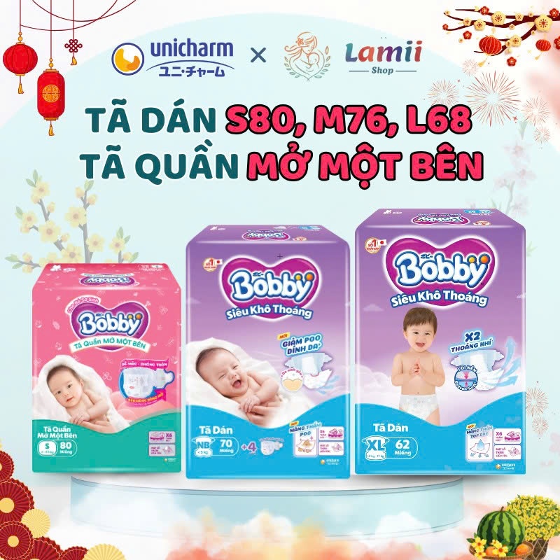 Tã dán Bobby sơ sinh Newborn /Tã mở một bên siêu mỏng 3mm Cotton-Soft êm mềm, khô thoáng| Lamii Shop