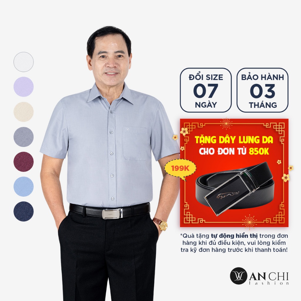 Áo sơ mi cộc tay cotton basic nam trung niên ANCHI mẫu mới cải tiến 2025 - SMC-25-01