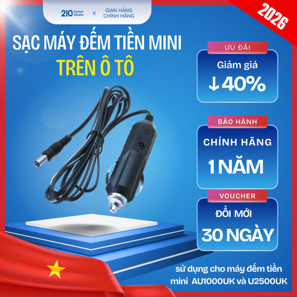 TẨU SẠC MÁY ĐẾM TIỀN MINI TRÊN Ô TÔ ĐIỆN ÁP 12V DC