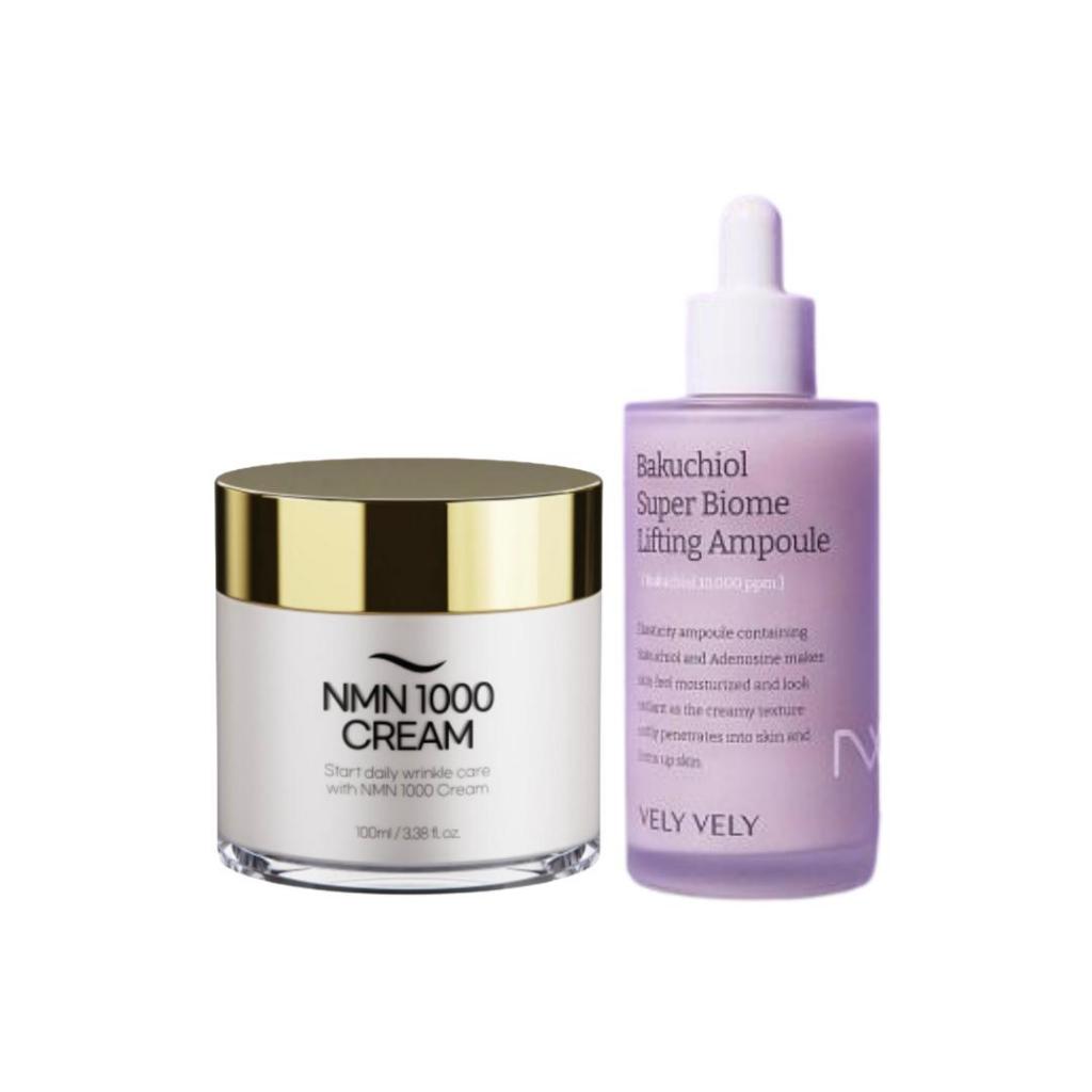 S39_ COMBO Kem Dưỡng NMN 1000 Spicule 25000ppm Nắp Vàng 100ML (E06) + Tinh Chất Bakuchiol 10000ppm V