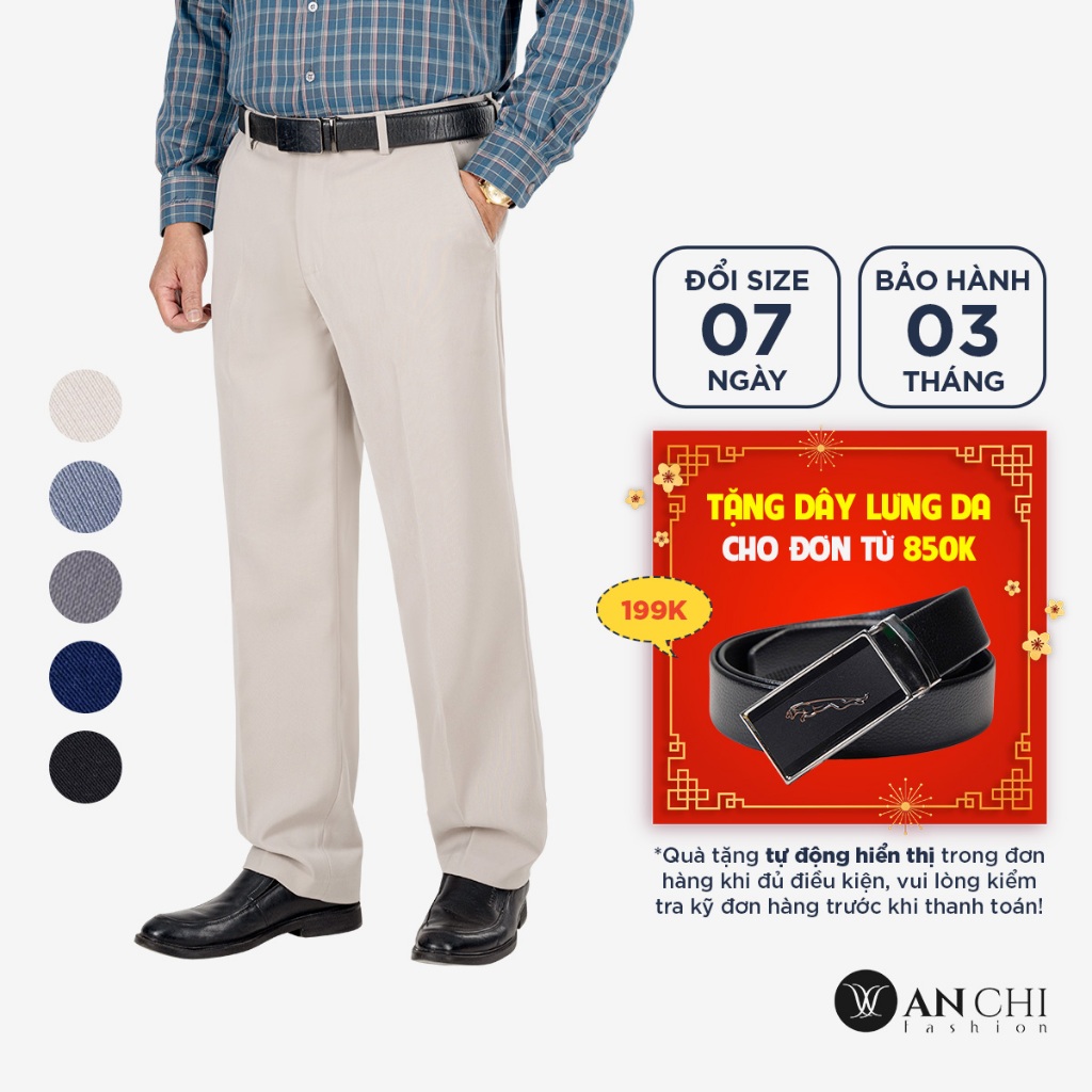 Quần âu nam trung niên ANCHI màu kem vải tăm ống suông công sở - B4QAACVT