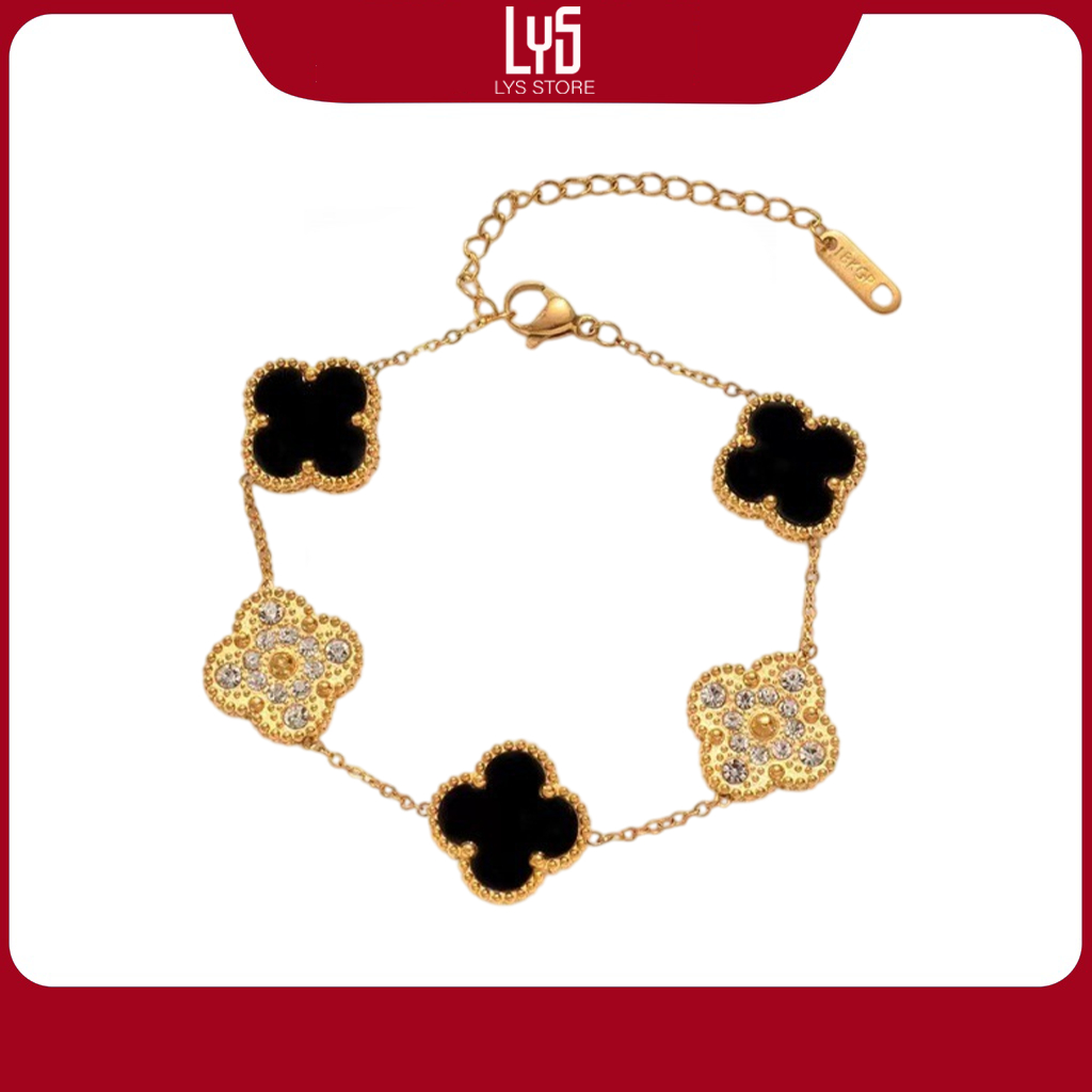 Vòng tay nam nữ Lys Cỏ Bốn Lá lấp lánh may mắn 2163 RD - Lắc tay cao cấp