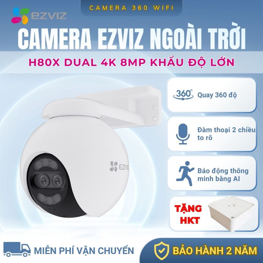 Camera Ezviz H80x Dual 4K 8MP, Khẩu Độ Lớn, Đầy Đủ Tính Năng Thông Minh, Chống Nước, Bảo Hành 24 Thá