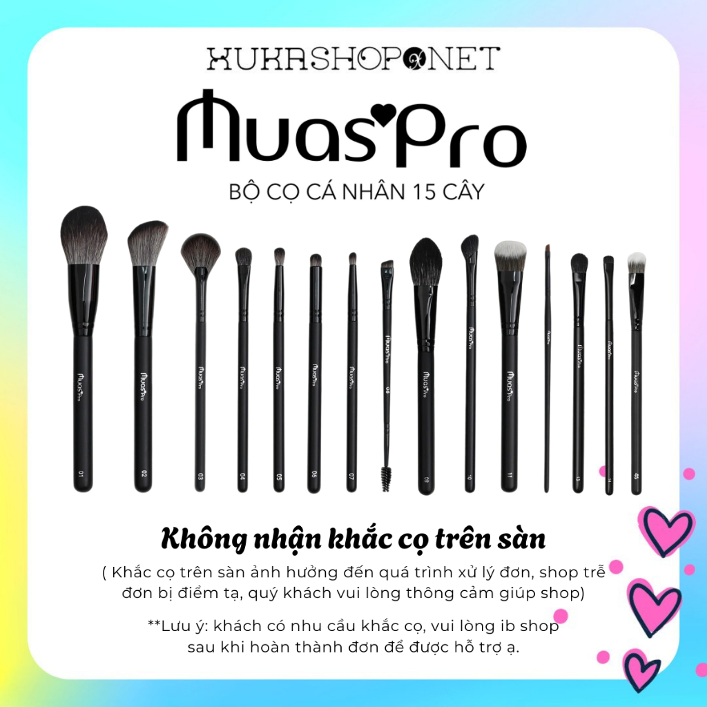 [Bộ cọ MUA.s Pro 15 cây] Bộ Cọ MUA.s Pro 15 Cây Kèm Túi Chất Lông Mền Mịn Bộ Cọ Trang Điểm Cá Nhân C
