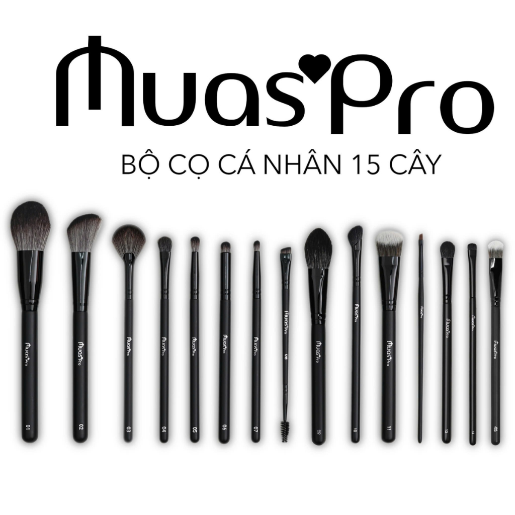 [Bộ cọ MUA.s Pro 15 cây] Bộ Cọ MUA.s Pro 15 Cây Kèm Túi Chất Lông Mền Mịn Bộ Cọ Trang Điểm Cá Nhân C