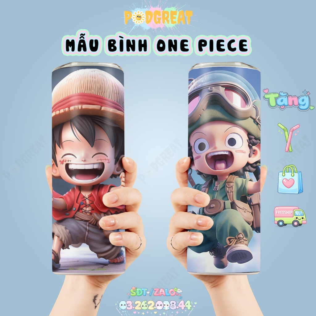 Bình Giữ Nhiệt One Piece, Ly Giữ Nhiệt One Piece, Cốc Giữ Nhiệt One Piece 600ml, Tặng Kèm Ống Hút Và