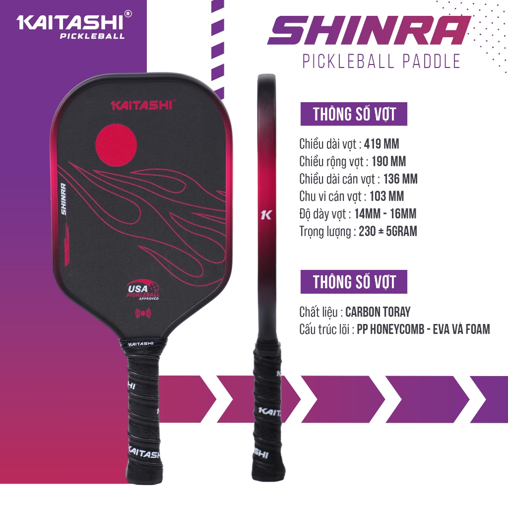 [KAITASHI PICKLEBALL] VỢT PICKLEBALL CHÍNH HÃNG KAITASHI SHINRA 16mm