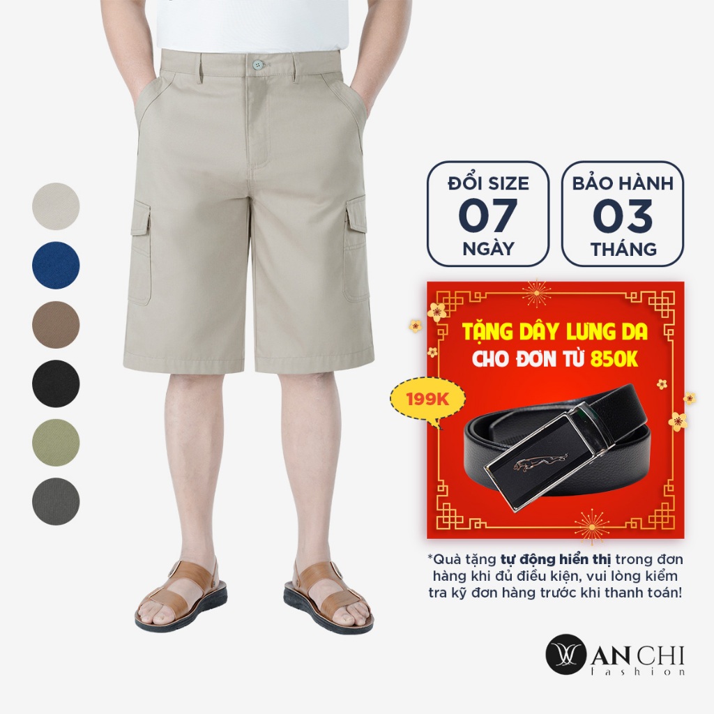 Quần short kaki 2025 nam trung niên không ly túi hộp, quần sooc lửng ANCHI - QSK25-01