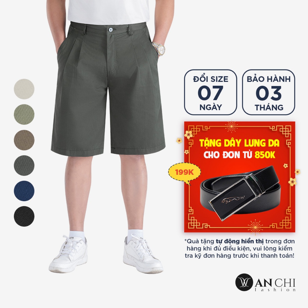 Quần short 2 ly kaki nam trung niên ANCHI vải dày dặn ống rộng - QSK25-2LI