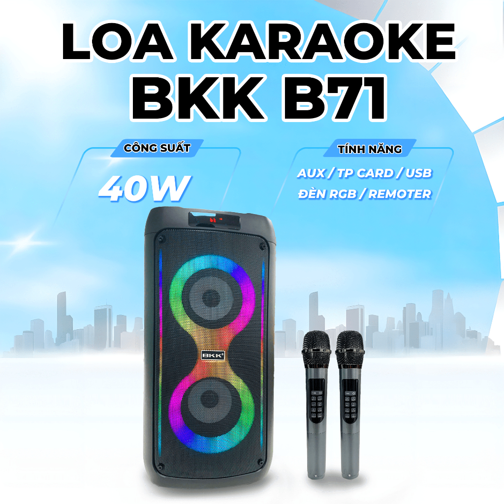 BKK Loa Karaoke Xách Tay BKK-B71 Công Suất Lớn 60W-40W Đèn Led RGB Kèm 2 Micro AUX TP Card USB