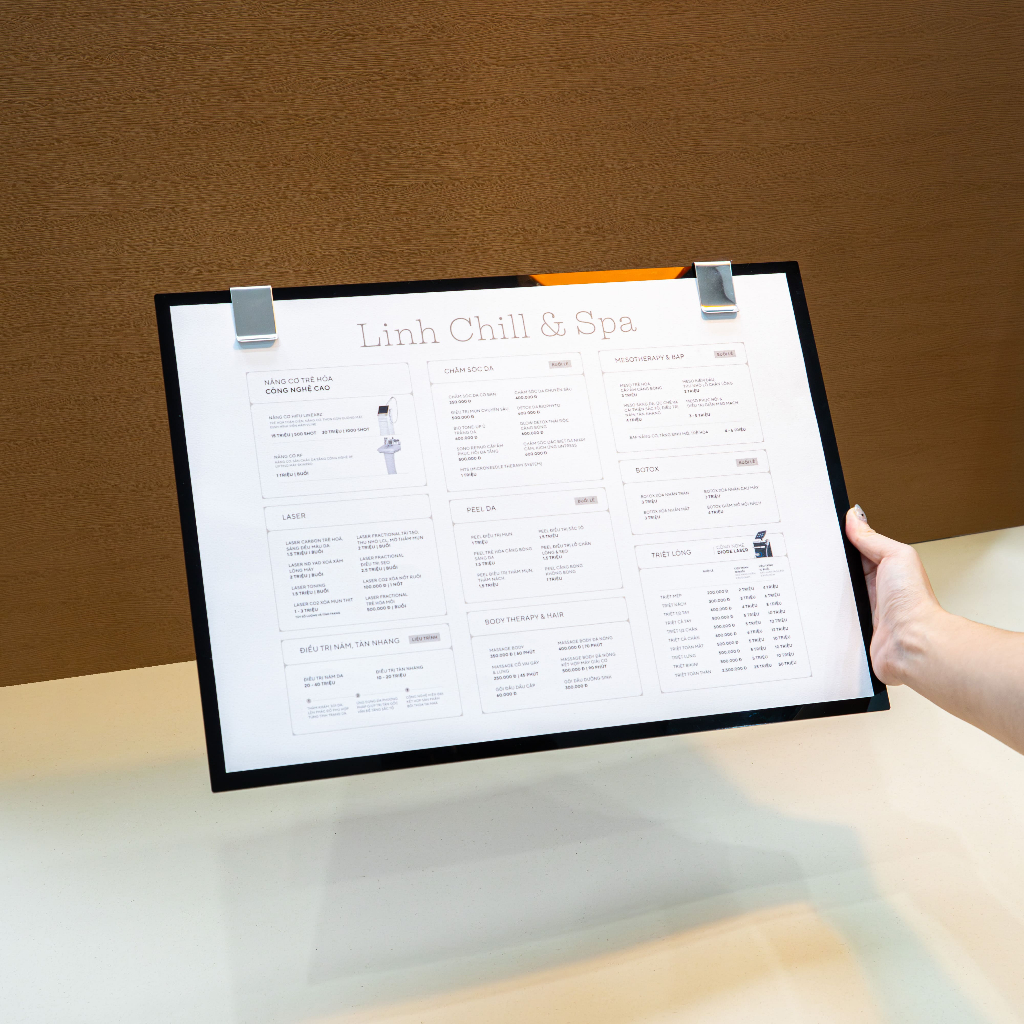 Bảng Menu A3 màu đen, bảng menu mica, menu để bàn A3