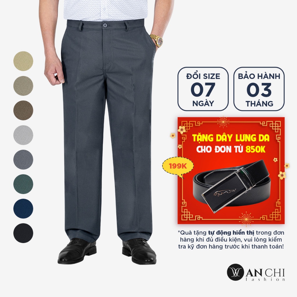 Quần kaki không ly nam trung niên ANCHI dáng suông ống 19-23cm - QK0-2501