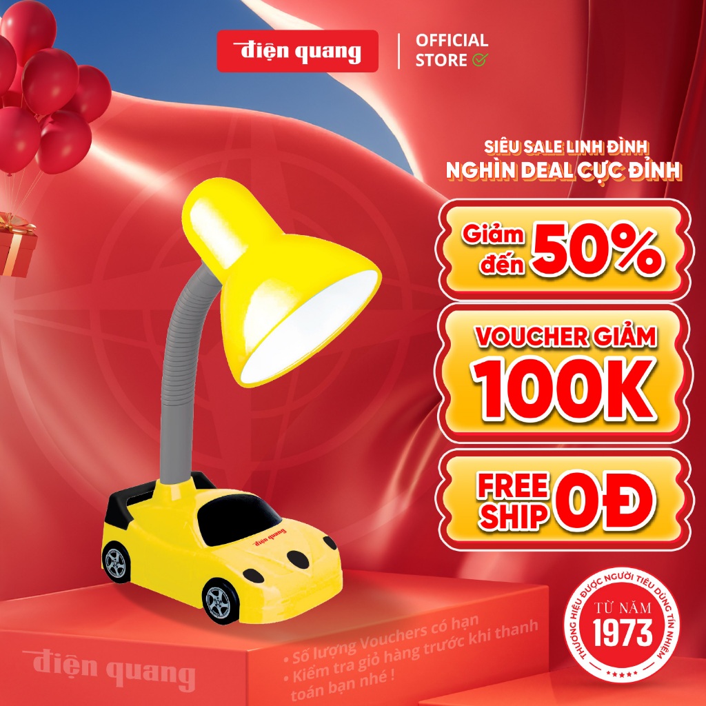 Đèn bàn Điện Quang ĐQ DKL05 BW cắm điện trực tiếp (kiểu xe hơi, vàng đen, bóng ánh sáng vàng)